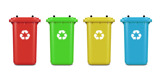 istock Recycle bins for plastic, paper, glass, metal on white background 1355277980