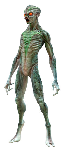 istock 3D illustration green alien on white 1355285474