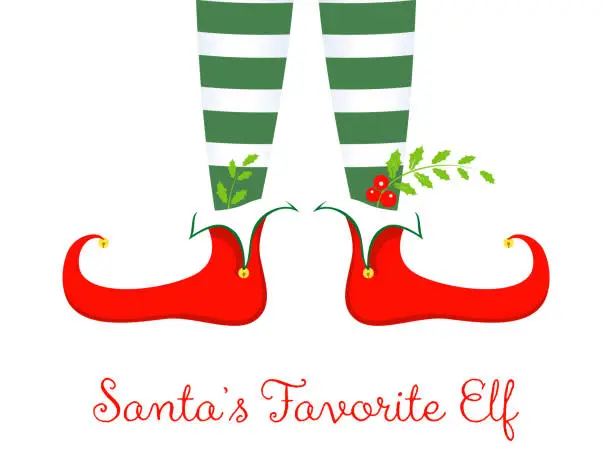 Vector illustration of Christmas Elf Feet With Text