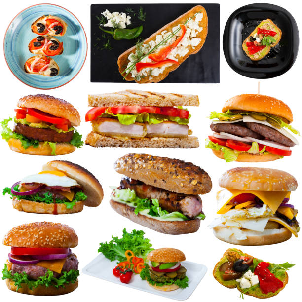 istock Hamburgers and sandwiches isolated on white 1355290911