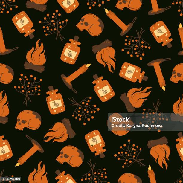 Magic Occult Elements Seamless Pattern Stock Illustration - Download ...