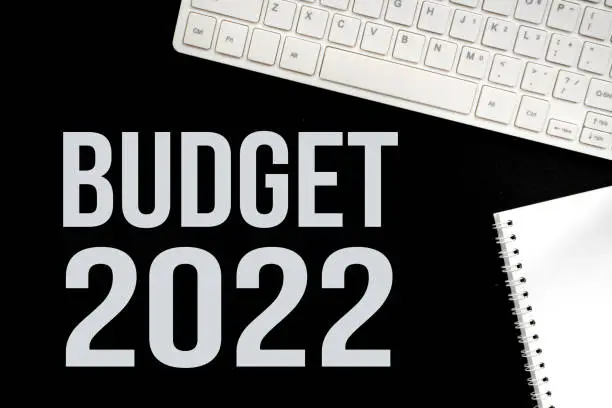 budget 2022 over black background with white computer keyboard