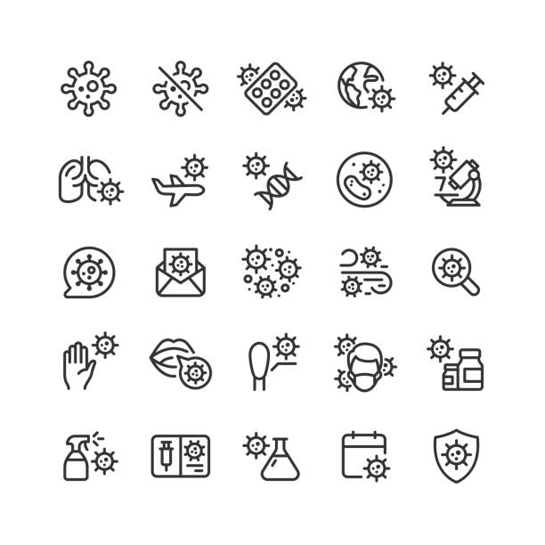 Virus Line Icons Editable Stroke Set of virus line vector icons. Editable stroke. viral antigen stock illustrations