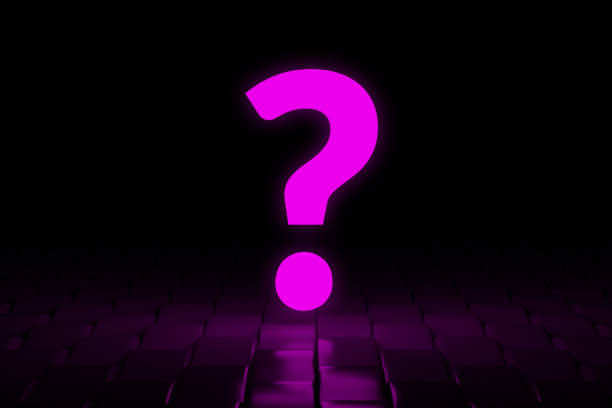 istock Glowing question mark of violet color. Neon effect. Unknown and search for information. 3d render 1355297106