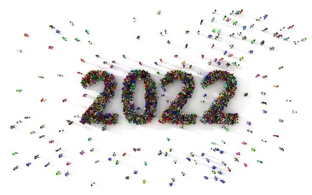 istock Large Crowd of People Forming 2022 Title Against White Background 1355297613