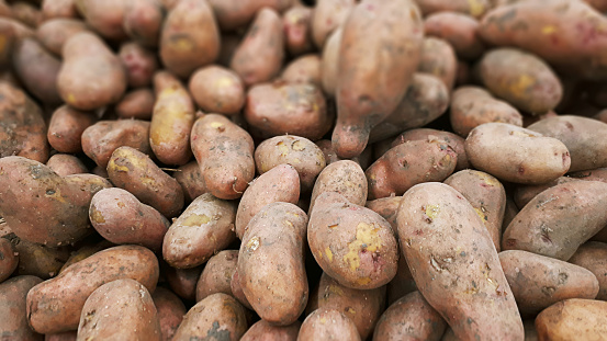 Pile of Raw Potatoes in the Food Market.. Fresh Raw Potatoes Background.jpg