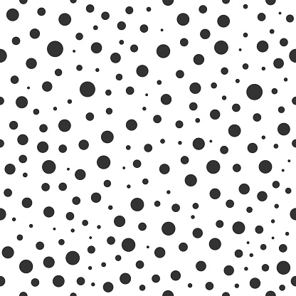 Abstract seamless pattern black points. Texture with black circles various size on white background. Vector illustration in flat simple design