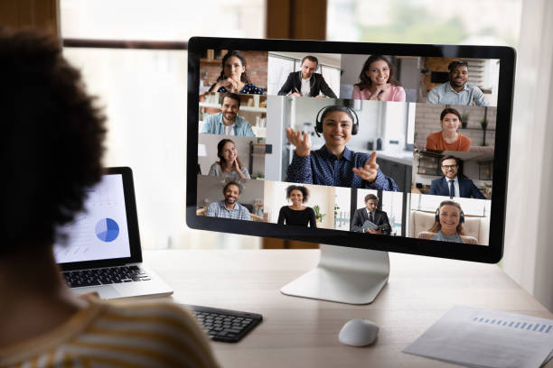 istock Diverse business team meeting on virtual chat 1355302970