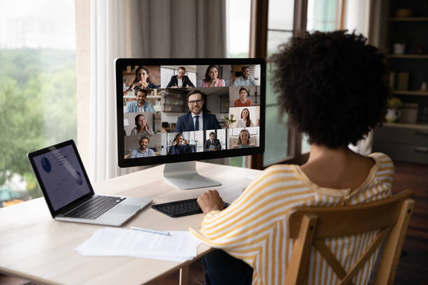 istock African American distant worker meeting, negotiating with office team 1355302971