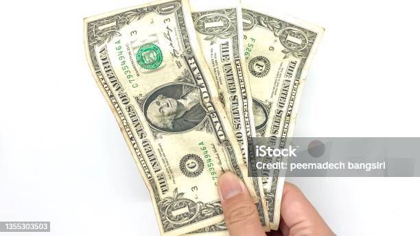 Hand Of Person Holding 3 Dollar Bills Stock Photo - Download Image Now - US Paper Currency, Dollar Sign, American One Dollar Bill