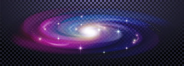 ilustraciones, imágenes clip art, dibujos animados e iconos de stock de galaxia espiral realista de la vía láctea con estrellas aisladas sobre fondo transparente. - andromeda galaxy constellation earth planet