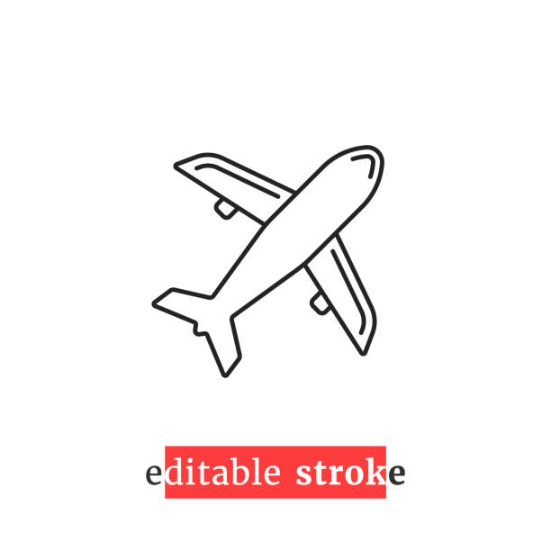 ilustrações de stock, clip art, desenhos animados e ícones de minimal editable stroke air plane icon - air vehicle airplane commercial airplane private airplane