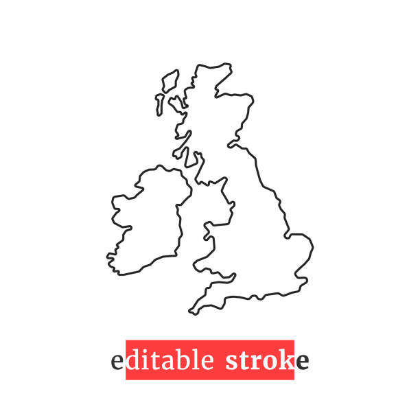 minimale bearbeitbare kontur uk-kartensymbol - england stock-grafiken, -clipart, -cartoons und -symbole