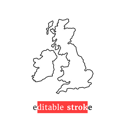 minimal editable stroke uk map icon. flat minimal modern simplified art design element isolated on white background. concept of united kingdom area or territory and great britain badge
