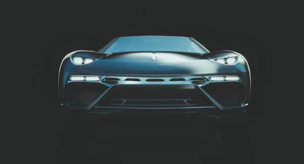 istock black luxury sports car on dark background. 1355304357