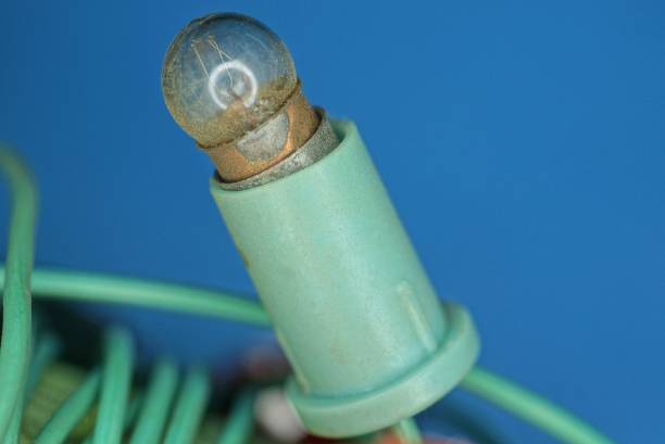istock old gray light bulb on a green plastic Christmas garland 1355304444