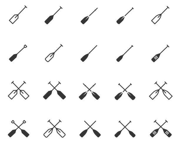 보트 노 아이콘 세트 - oar stock illustrations