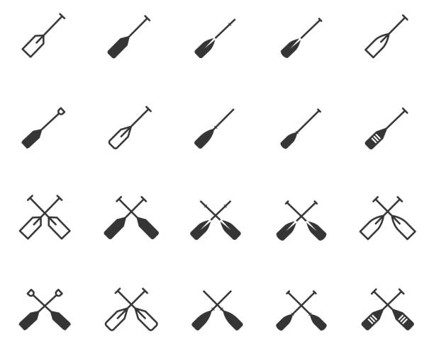 ilustrações de stock, clip art, desenhos animados e ícones de boat oars icon set - oar