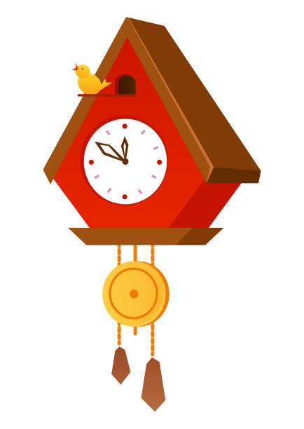 ilustraciones, imágenes clip art, dibujos animados e iconos de stock de cuckoo-clock - estilo de diseño plano moderno de un solo objeto aislado - reloj cuco