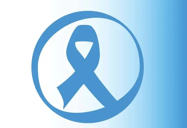 Vector illustration of Vector Design Of Blue Ribbon Inside The Round. Symbol Of Medical Awareness