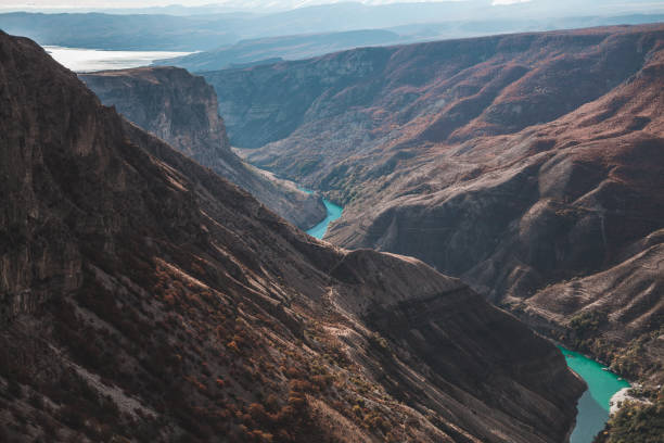 scenic view of the sulak canyon. azure river in the mountains. - russia river landscape mountain range imagens e fotografias de stock