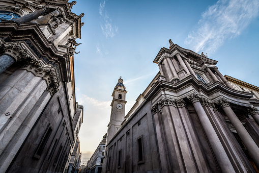 Buildings Of San Carlo Square And Twin Churches In Torino, Italy