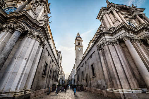 Pedestrian Passage At San Carlo Square And Twin Churches In Torino, Italy