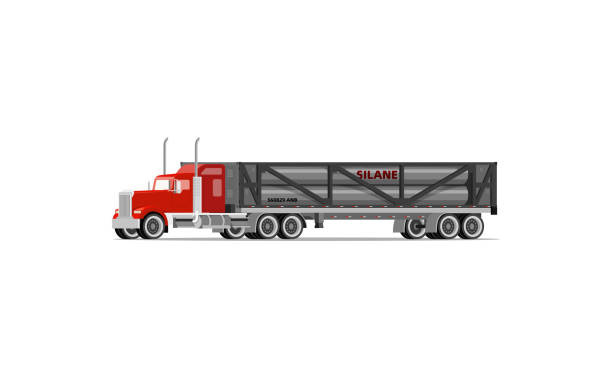 Realistic vector illustration of large goods vehicle,l semi-trailer truck ,Liquefied Natural Gas Transport Trailer High detailed vector illustration of Liquefied Natural Gas Transport Trailer gas fired power station stock illustrations