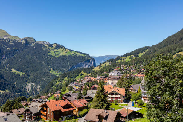 벤겐 마을 - jungfrau region berne canton valais canton eiger 뉴스 사진 이미지