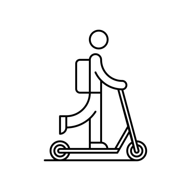Man riding scooter Line vector icon. Vector EPS 10, HD JPEG 4000 x 4000 px scooter stock illustrations
