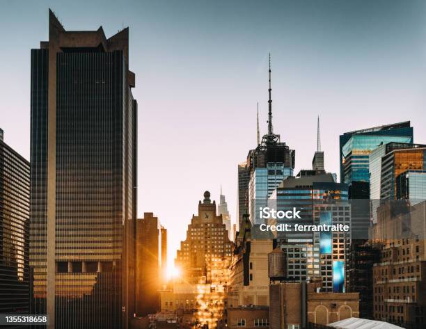Times Square Nyc Sunrise Stock Photo - Download Image Now - New York City, Street, Urban Skyline