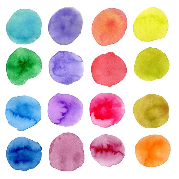 istock Large set of round multicolored spots, watercolor painting 1355322633