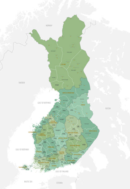 istock Detailed map Finland with administrative divisions into regions and sub-regions, large cities of the country, vector illustration on a white background 1355322667