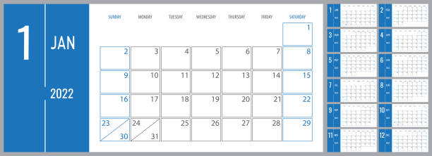 カレンダー 2022 日曜日の週は、青でコーポレートプランナーテンプレートを開始します - 6 11 months点のイラスト素材／クリップアート素材／マンガ素材／アイコン素材