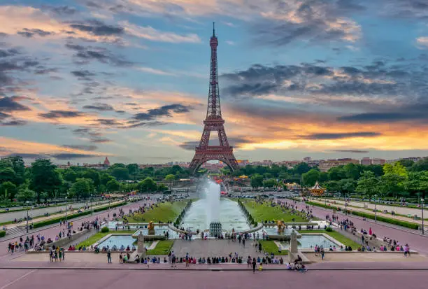 Eiffel Tower and Trocadero square in Paris, France