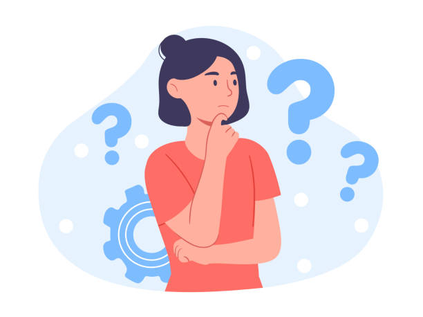 young woman doubts and questioning everything - questions stock illustrations