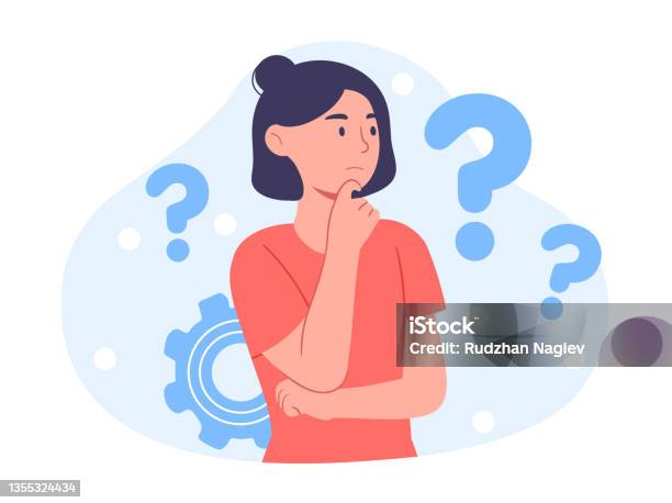 Young Woman Doubts And Questioning Everything Stock Illustration - Download Image Now - Contemplation, Asking, Question Mark