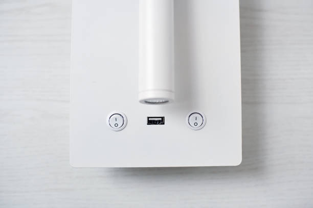 istock White lamp with USB electric charger 1355325700