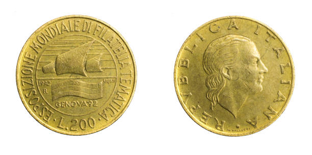 istock Italy two hundred lira coin on white isolated background 1355326877