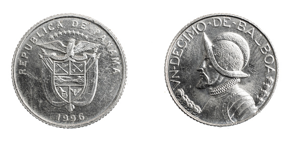 Panama quarter balboa cents coin on white isolated background