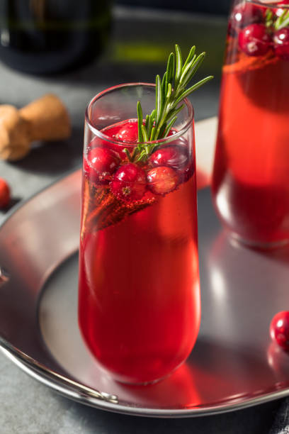 boozy holiday cranberry champagne poinsettia cocktail - cranberry juice zdjęcia i obrazy z banku zdjęć