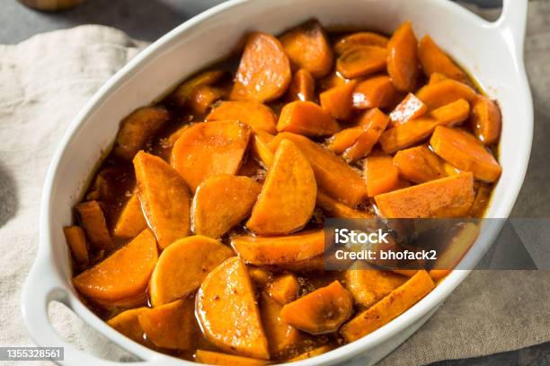 Homemade Thanksgiving Candied Yams Stock Photo - Download Image Now - Yam, Glazed Food, Sweet Potato