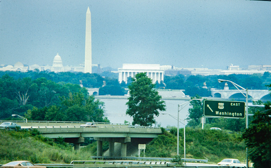 Arlington Memorial Bridge, Washington, DC, with road markers