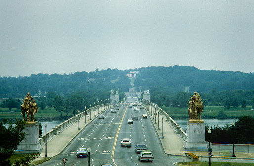 WASHINGTON D.C., UNITED STATES MAY 1970: Arlington Memorial Bridge in 70's