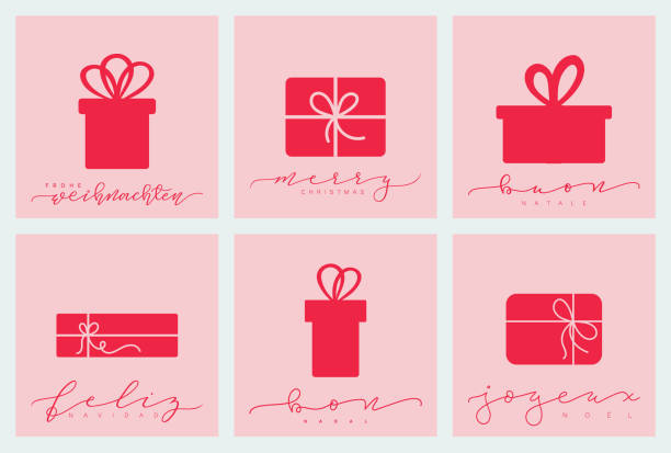 multilingual christmas greeting card set - i̇talyanca illüstrasyonlar stock illustrations