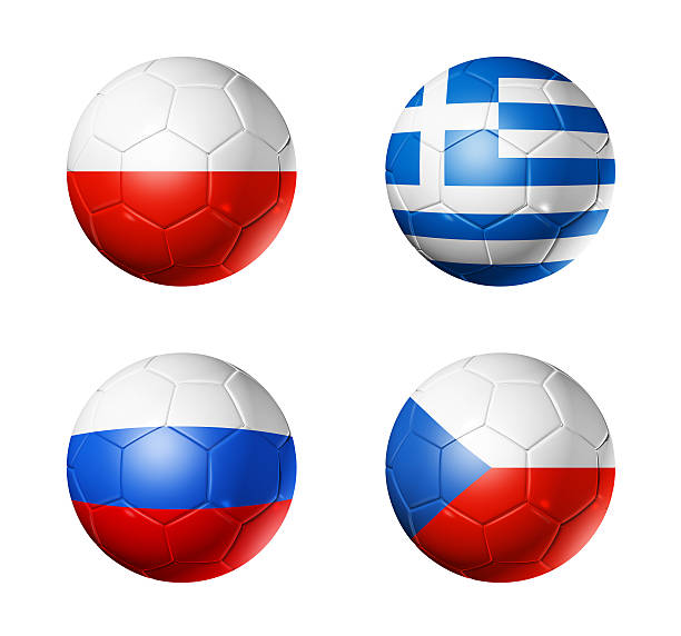 istock soccer euro 2012 - group A flags on soccerballs 135534159
