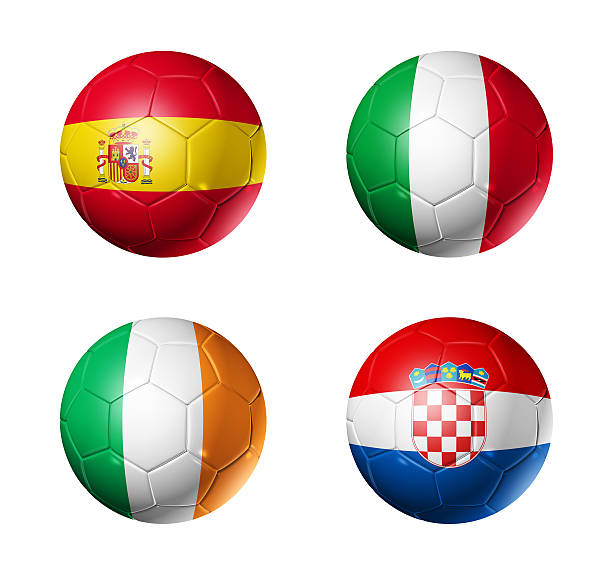 istock soccer euro 2012 - group C flags on soccerballs 135534227