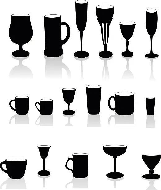 Vector illustration of Glass and Cup Silhouette