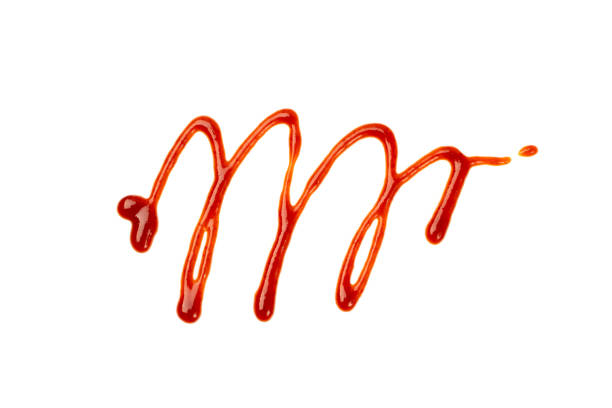 Sriracha Drops Isolated, Hot Spicy Sauce Splash, Ketchup Blobs Sriracha line isolated. Hot spicy sauce splash, tomato ketchup blobs on white background. Catsup dollops or pomidor splash drops top view ketchup-splash stock pictures, royalty-free photos & images