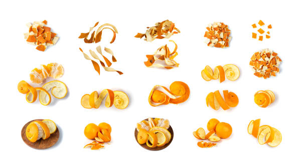 istock Fresh and Dry Orange Peel Set Isolated on White Background 1355344220